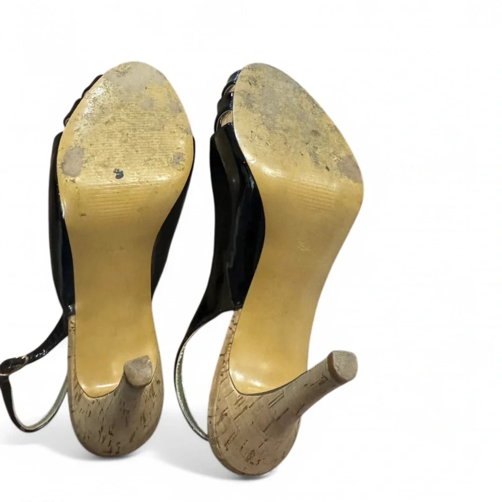 GUESS by Marciano Black Patent Cork Slingback Heels Size: 7.5